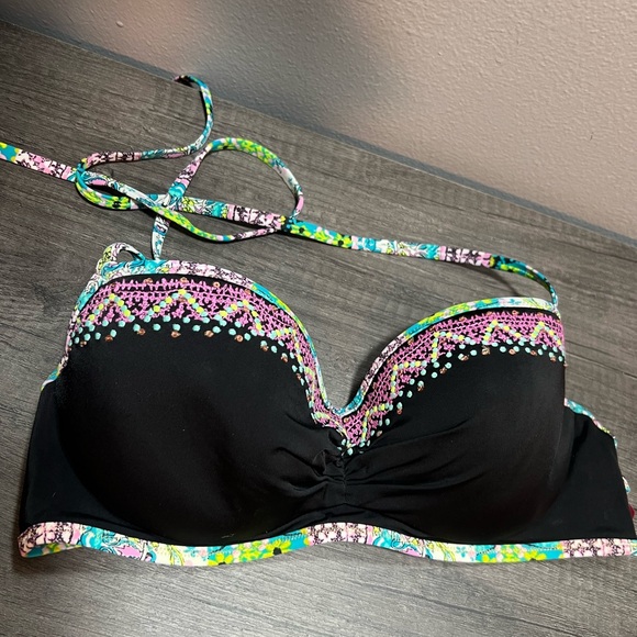 Victoria's Secret Other - Victoria's Secret Black and Colorful Patterned Bikini Top